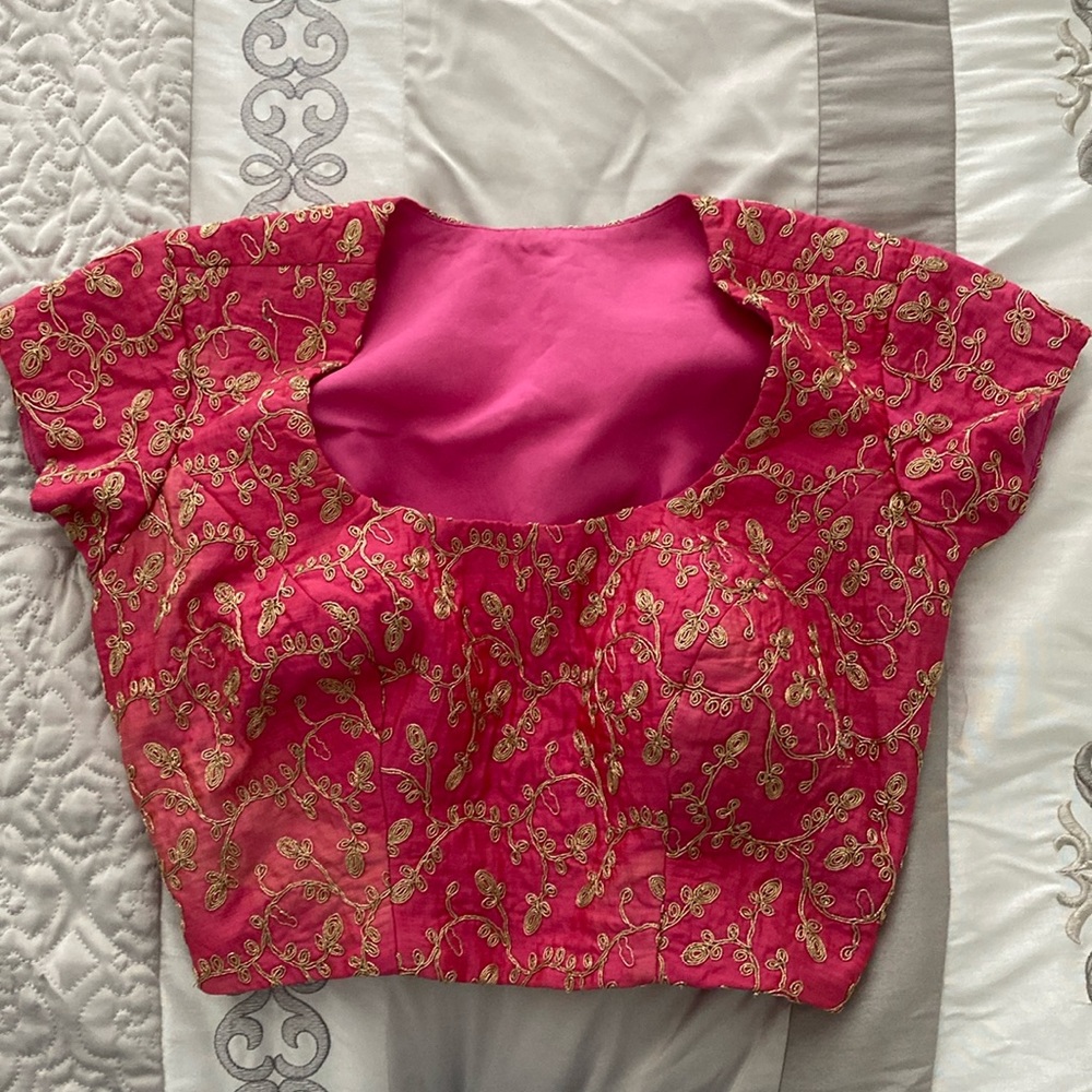 Pink lehenga blouse with gold thread work